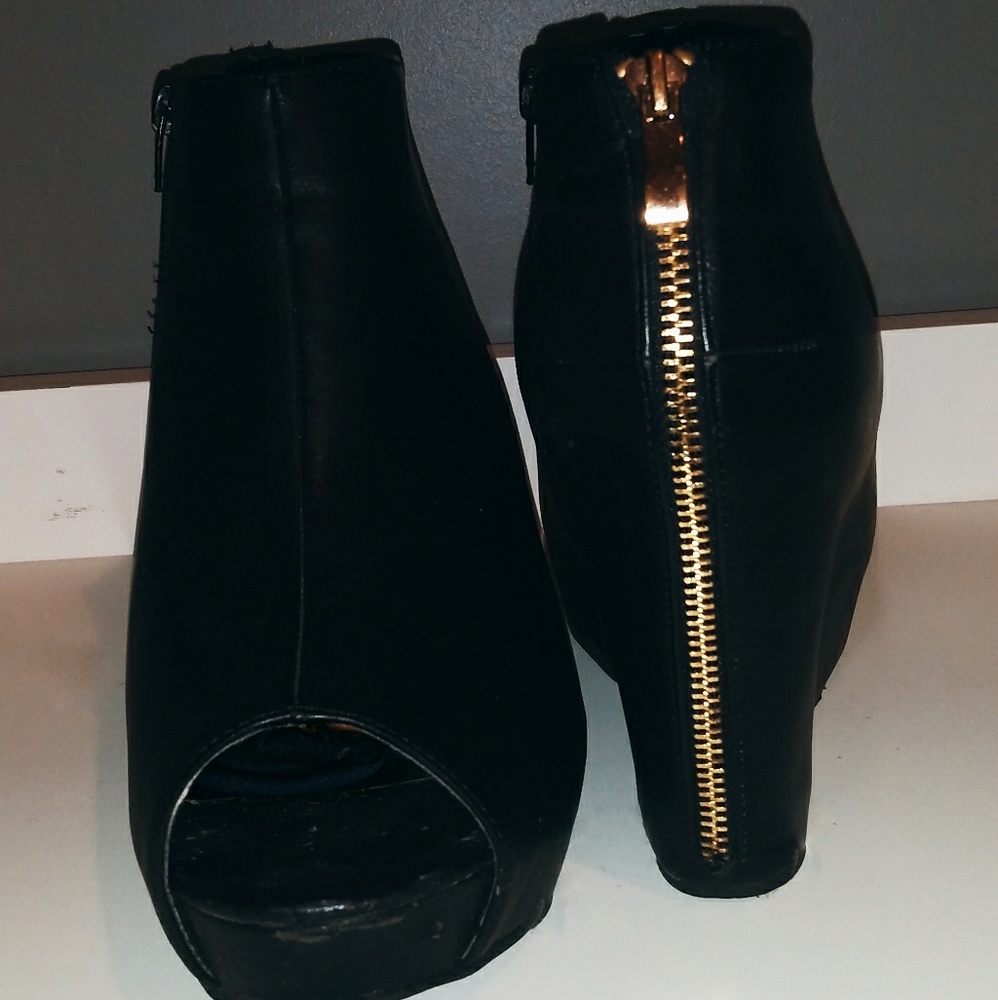 Black Open Toe Wedge Booties